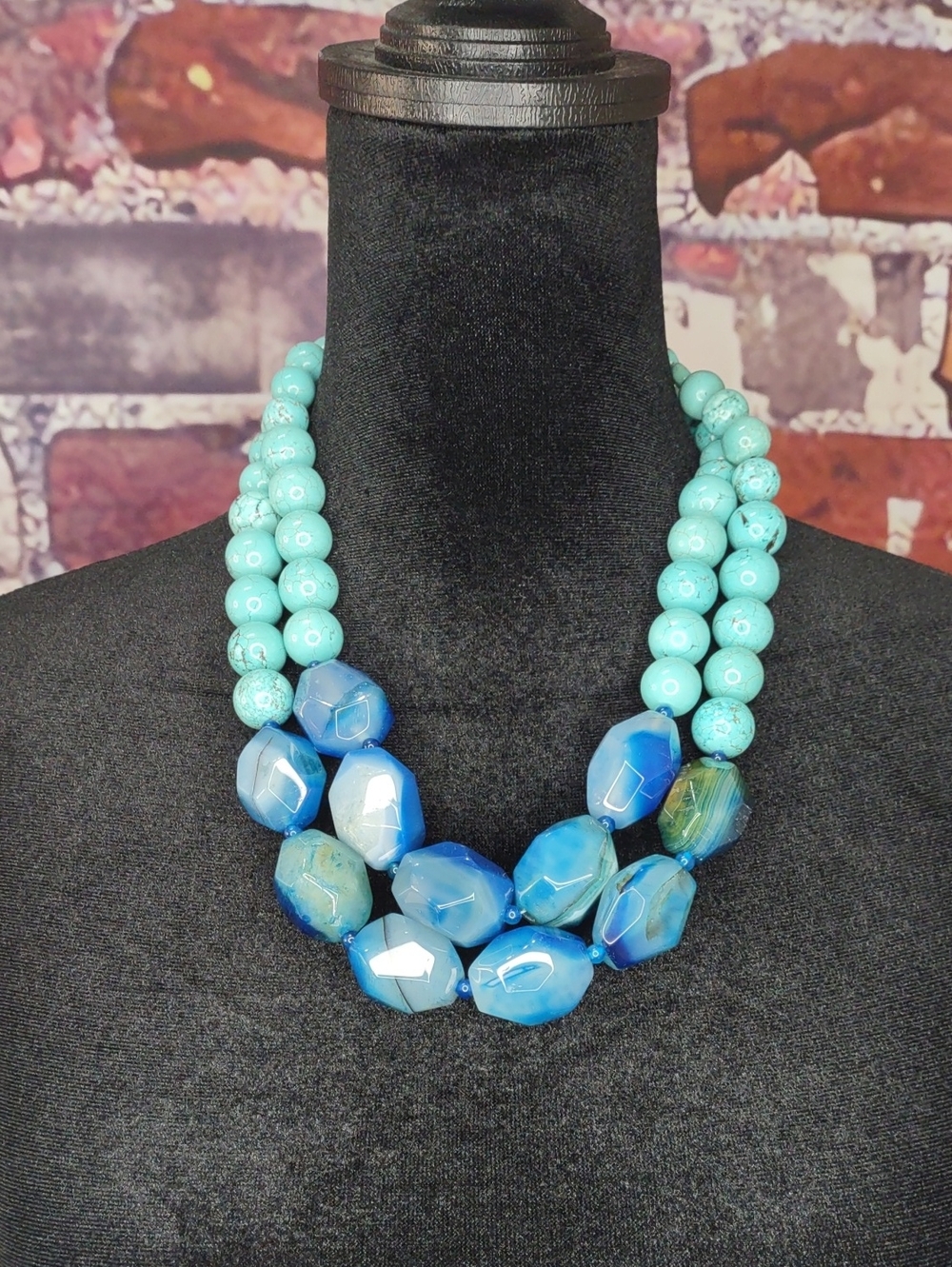 Studio Barse Turquoise/Blue Agate Double-Strand Statement Necklace